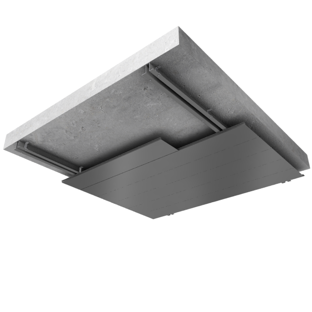 SOUS FACE DE FAUX PLAFOND OU PAROI INTÉRIEURE DE AUVENT À BASE DE LAMES EN ACIER OU ALUMINIUM